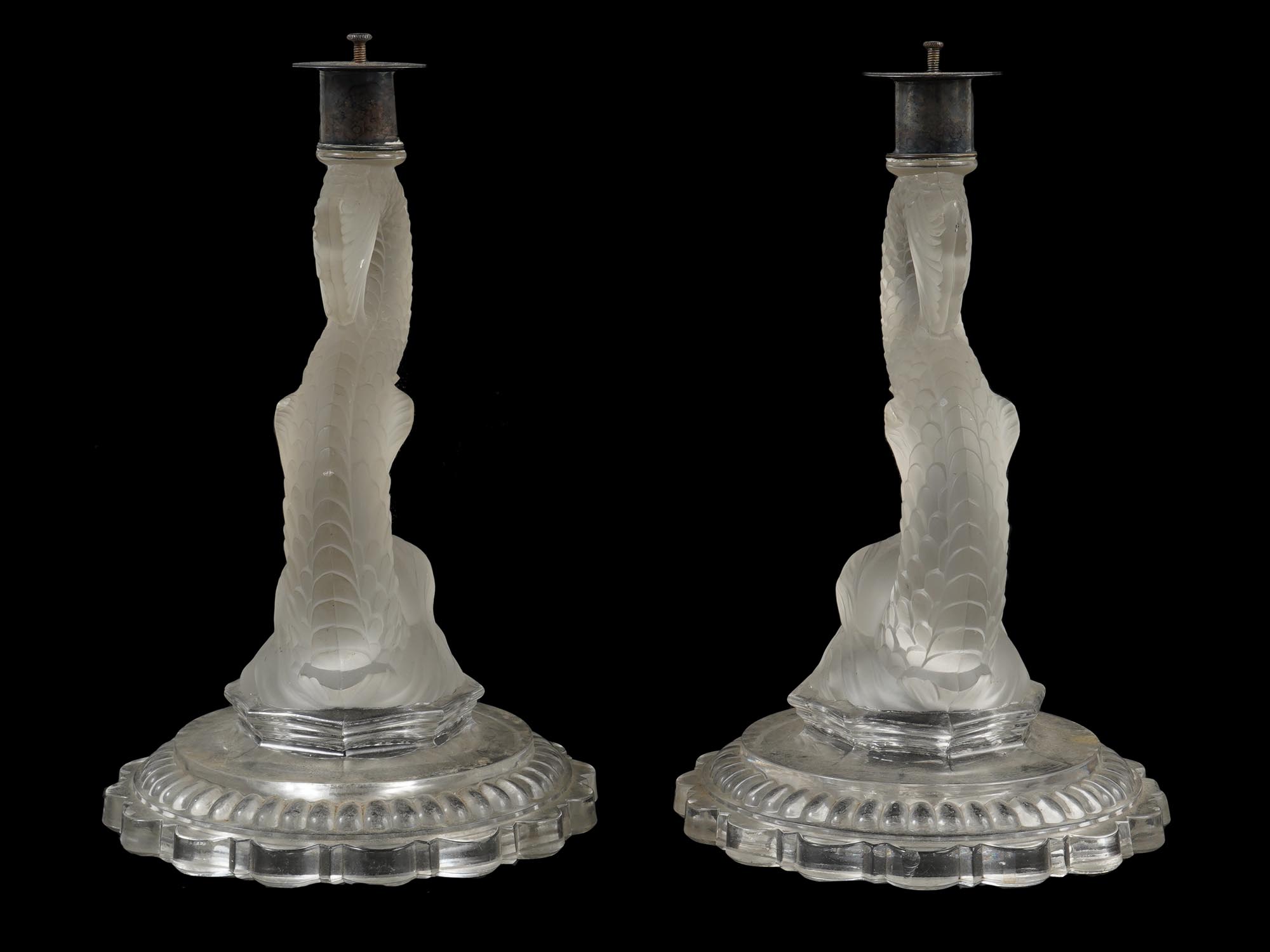 VINTAGE FRENCH BACCARAT DOLPHIN CANDLEHOLDERS PIC-3